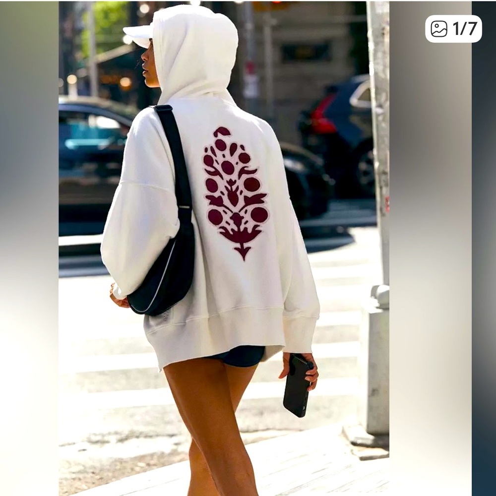 NWT Free People Movement Sprint To The Finish Logo Hoodie In Ivory Combo